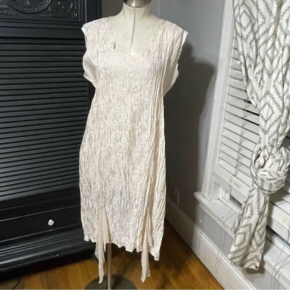 Lee Andersen Romantic Silk Slip Crinkle Dress‎ Fairy Whimsy Goth Art To Wear S - Picture 2 of 7
